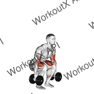 Dumbbell Biceps Curl Squat animated GIF