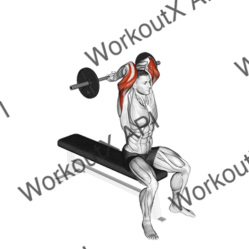 Barbell Seated Close Grip Behind Neck Triceps Extension animated GIF